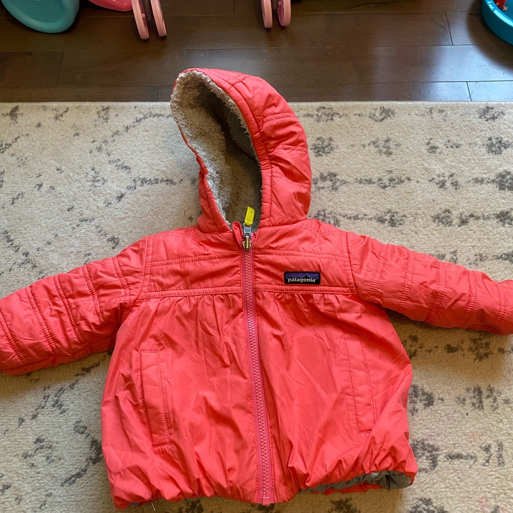 Patagonia Reversible Kids Puffer Jacket in Bright Coral